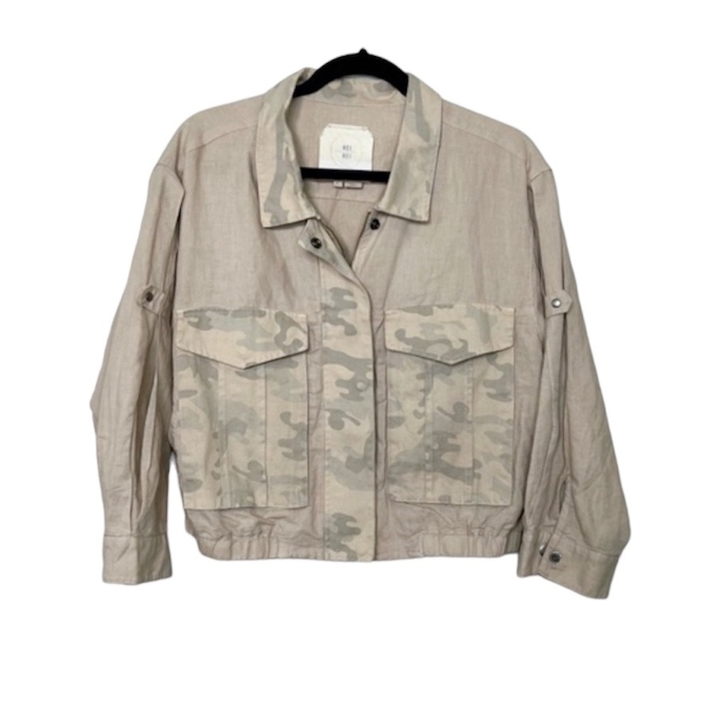 HEI HEI Anthropologie Ronan Oversized Cropped Linen Blend Camo Jacket size M